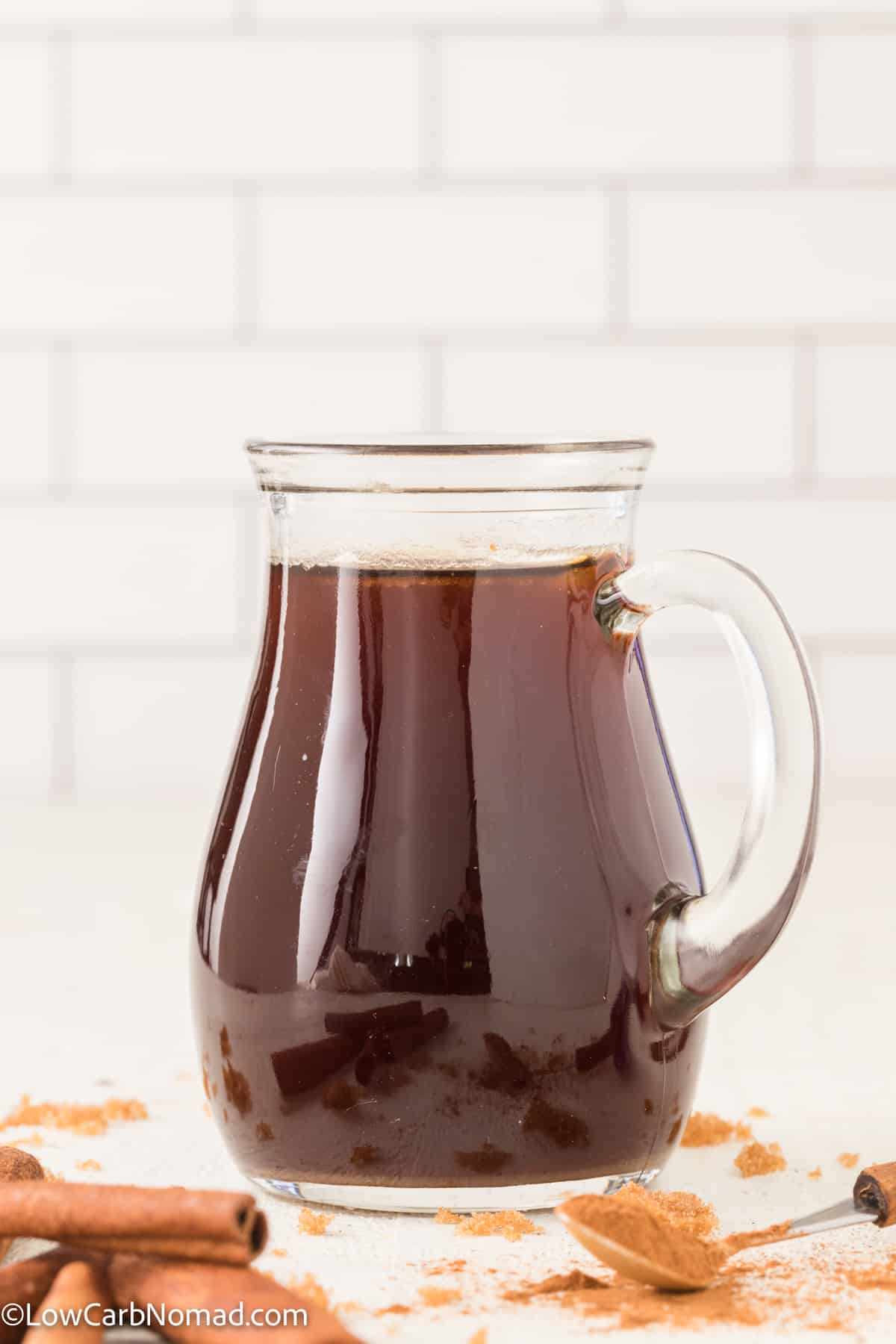 Sugar Free Cinnamon Dolce Syrup in a glass container