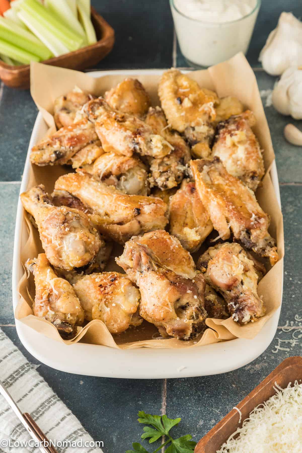 tray of Garlic Parmesan Chicken wings 