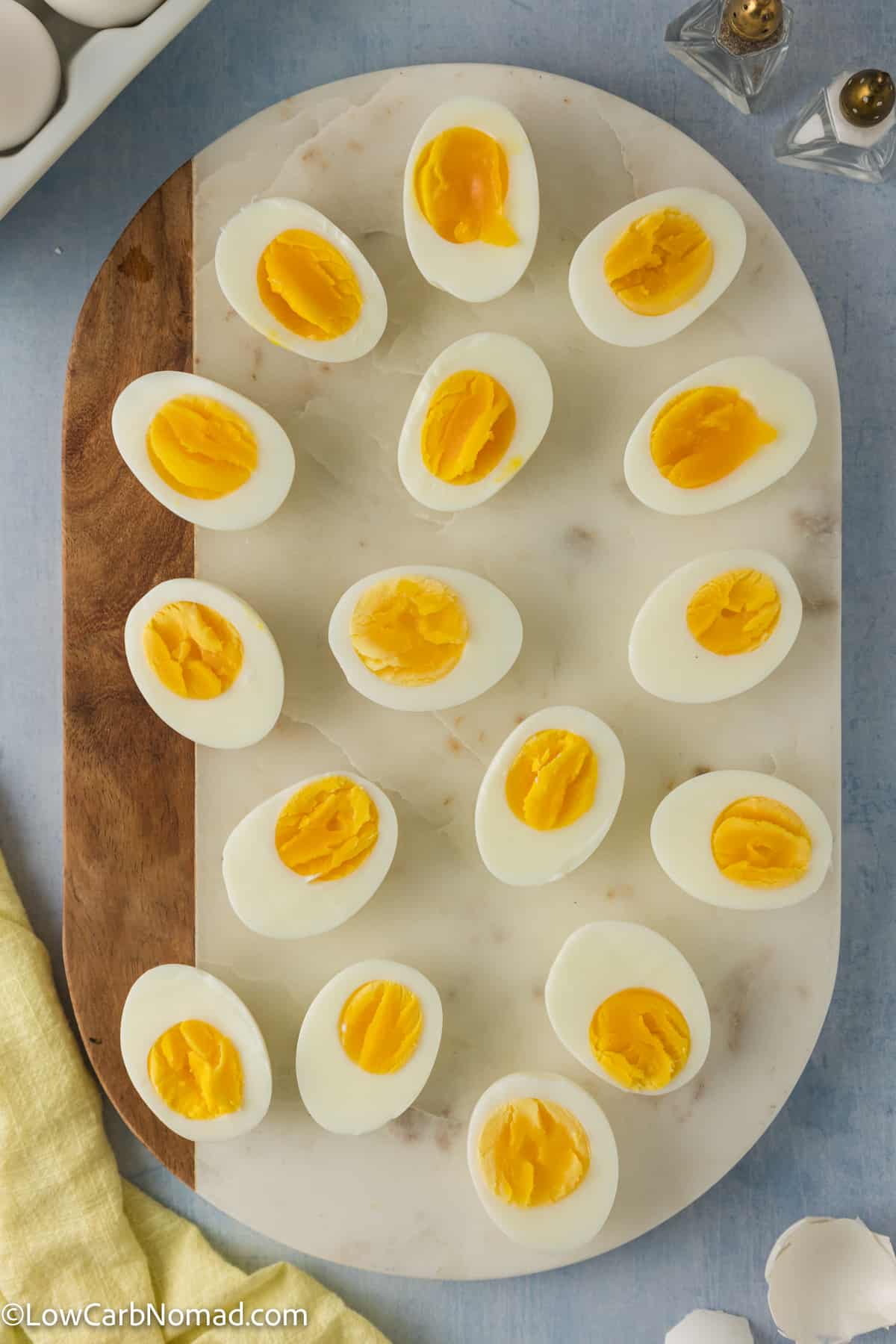 overhead photo of Jammy Eggs on a tray